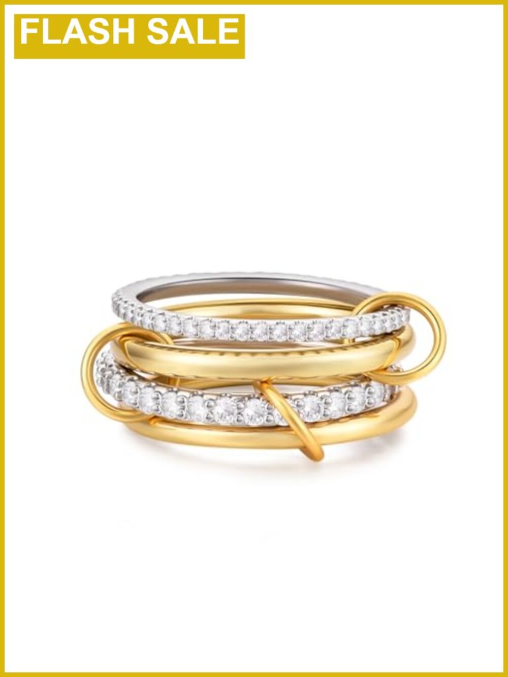 14K Gold Plated Interlocked Stackable Rings for Women Set Non Tarnish CZ